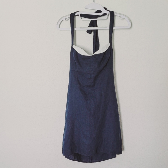 💙Reformation Navy and white halter linen dress Sz 6 - Picture 5 of 16